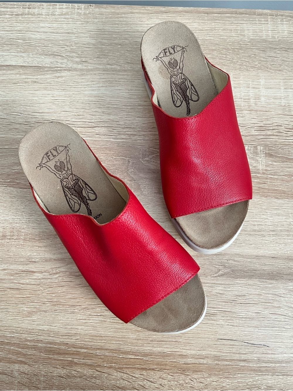 Fly London Red Leather Slide Sandals